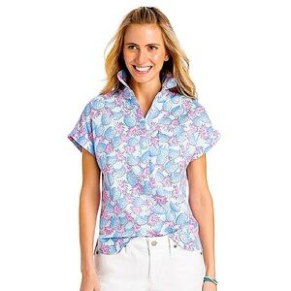 Vineyard Vines Blue and Pink Floral Blouse